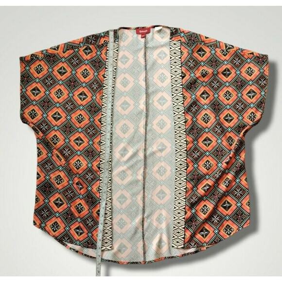 Panhandle Women's Aztec Print Open Cape/Kimono Orange/Turquoise Sz S/M - Picture 6 of 7